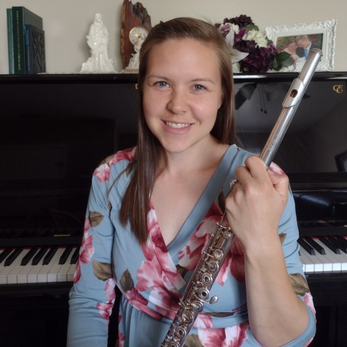 Emma with flute and piano - music teacher Orem